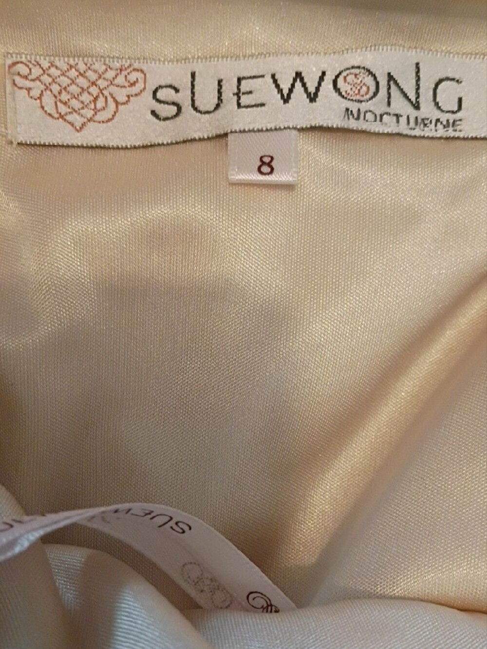 Sue Wong Ivory Lace Beaded Illusion Neck Midi Dress, Silver Sequins, Open Back - Picture 13 of 16